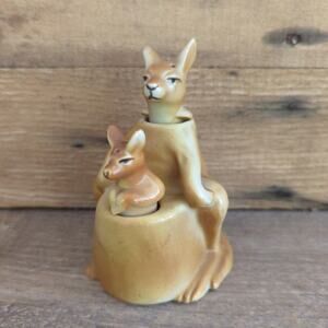 Vtg 1950s Kangaroo and Baby Joey Salt and Pepper Shaker Set Kitschy Mid-Century